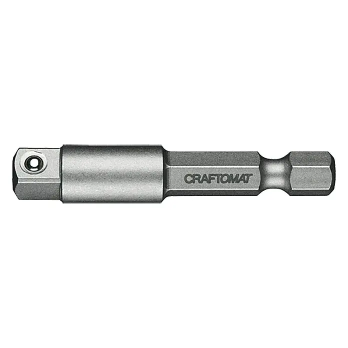 Craftomat Adapter Vierkant auf Sechskant - Antriebsgröße: ¼″ Sechskant, Abtriebsgröße: ¼″ Außenvierkant - Bild eines Craftomat Adapters, ein Werkzeug für Schraubarbeiten, ideal für Heimwerker und Profis.