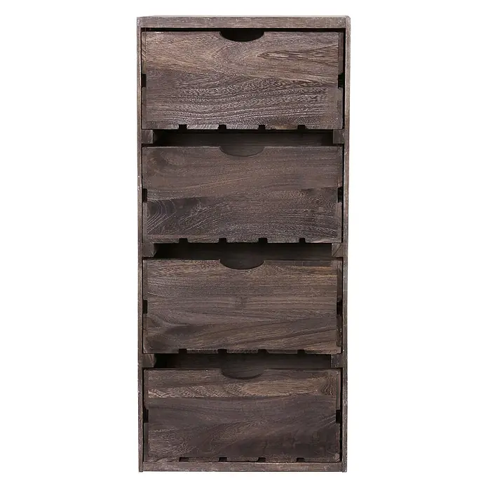 Mendler Kommode HWC-C62 4 Schubladen 70x32x26cm - braun -  - Dunkles Holzregal mit 5 Schubladen, Used-Look und gebogenen Griffmulden.