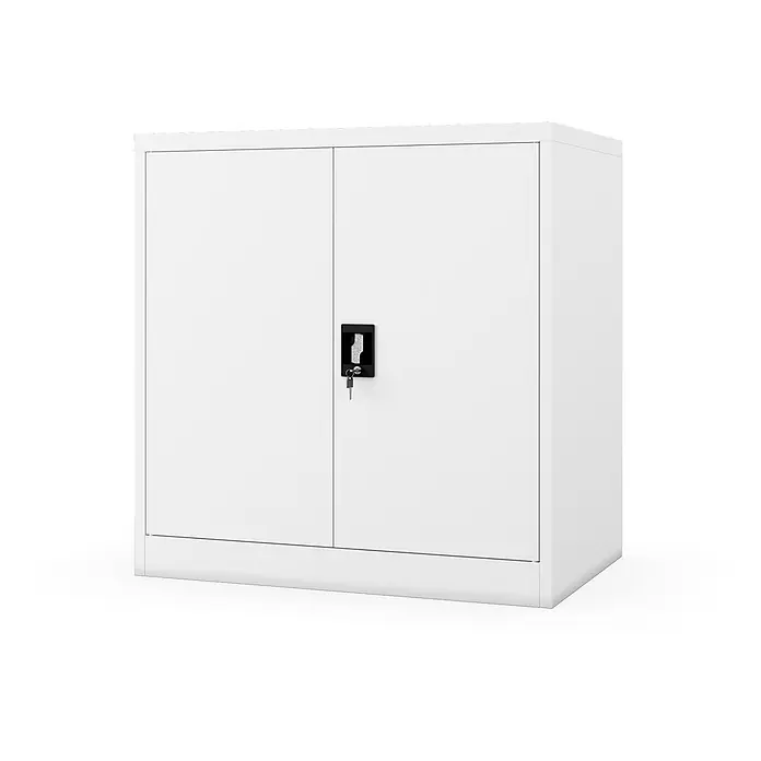 Jan Nowak Metallschrank BEATA D600 für Büro/Werkstatt, 93x90x60 cm, Weiß -  - Weißer Metall-Büroschrank mit zwei Türen und schwarzem Schloss mit Schlüssel.