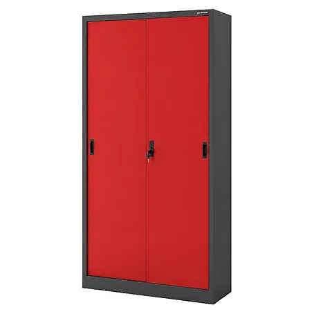 Jan Nowak Büroschrank KUBA mit Schiebetüren, 90x185x40 cm, Anthrazit-Rot