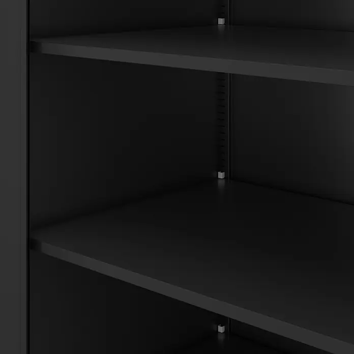 Jan Nowak Metallschrank BEATA D600 für Büro/Werkstatt, 93x90x60 cm, Schwarz -  - Schwarzer Schrankinnenraum mit zwei verstellbaren Regalböden, gestützt durch Stifte an den Seitenschienen.