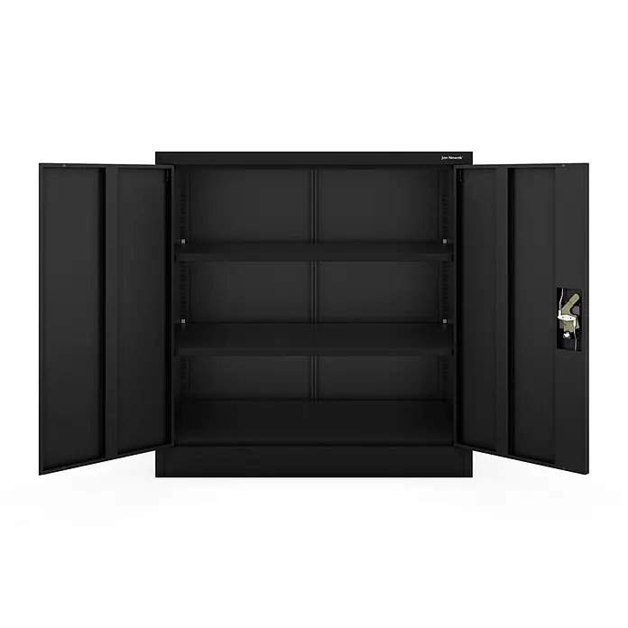 Jan Nowak Metallschrank BEATA D600 für Büro/Werkstatt, 93x90x60 cm, Schwarz -  - Offener schwarzer Metallschrank mit zwei Türen und drei verstellbaren Einlegeböden.