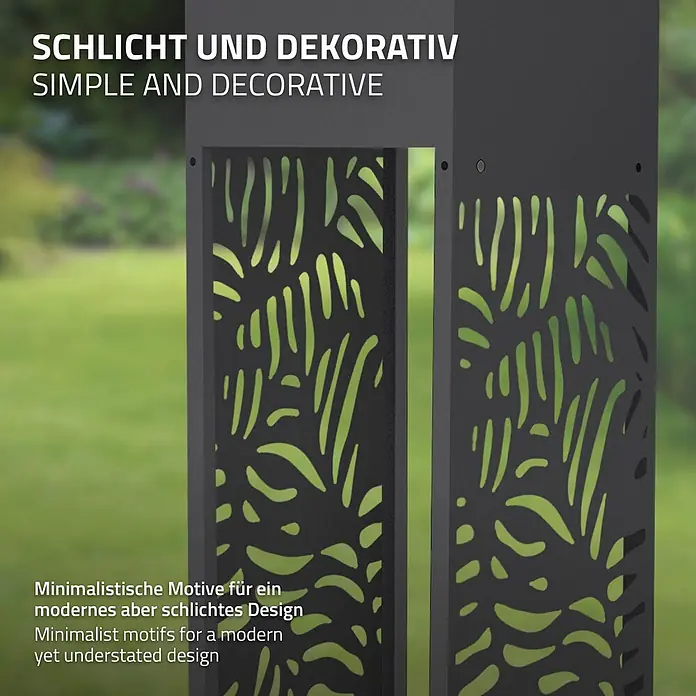 ML-Design Kaminholzregal mit Pflanzkasten Anthrazit 30x30x111 cm Blätter -  - Dunkler, rechteckiger Gartenpfosten mit minimalistischen, durchbrochenen Mustern für den Außenbereich.