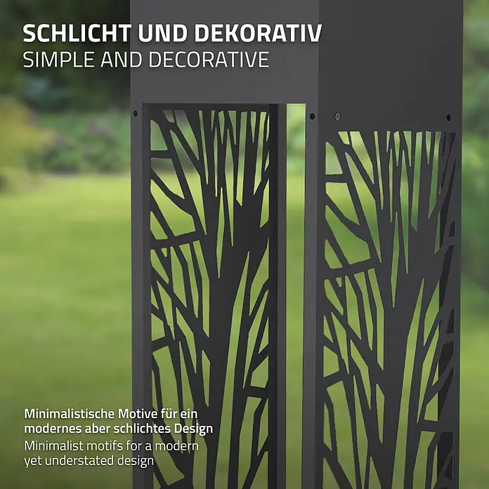 ML-Design Kaminholzregal mit Pflanzkasten Anthrazit 30x30x111 cm Zweige -  - Dunkelgrauer Zierschirm mit Astmuster, dient als moderne Gartendekoration.
