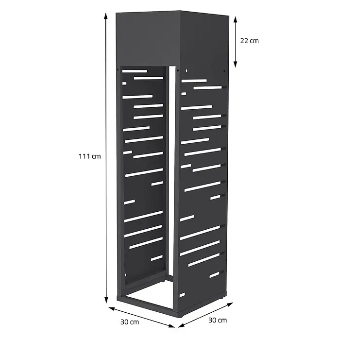 ML-Design Kaminholzregal Pflanzkasten Anthrazit 30x30x111 cm Gitter-Motiv -  - Hohe, dunkelgraue Metallsäule mit horizontalen Aussparungen; Maße: 111x30x30 cm.