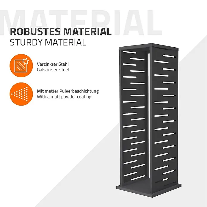 ML-Design Kaminholzregal Metall 37,5x37,5x112 cm Anthrazit Gitter-Motiv -  - Robustes, dunkelgraues Sichtschutzelement aus verzinktem Stahl mit matter Pulverbeschichtung und horizontalen Schlitzen.