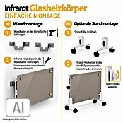 Admiral Infrarot-Glasheizkörper (45 x 120 cm, Beige/Grau, 850 W)