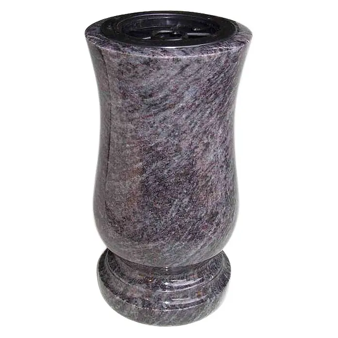 Grabvase Taille-exclusiv, ØxH: 15x28 cm, Granit, Orion, Blaugrau -  - Polierte, dunkel gesprenkelte Granitvase in klassischer Form mit schwarzem Kunststoff-Blumenrost.