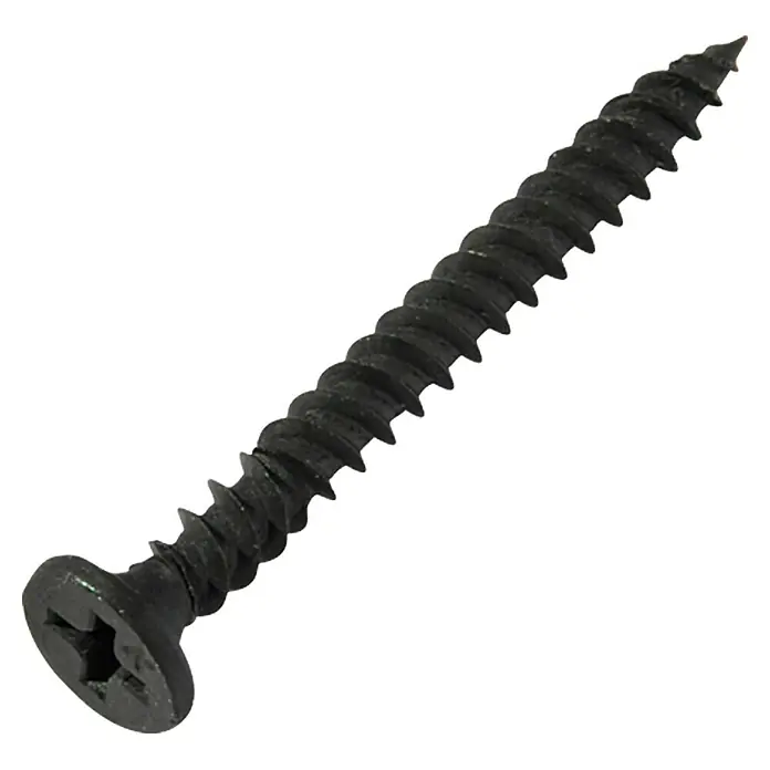 Knauf Diamantschraube XTN - Durchmesser: 3,9 mm, Länge: 38 mm, 1.000 Stk. - Nahaufnahme einer schwarzen Trockenbauschraube mit Kreuzschlitzkopf und scharfem Gewinde, ideal für Bau- und Renovierungsprojekte.