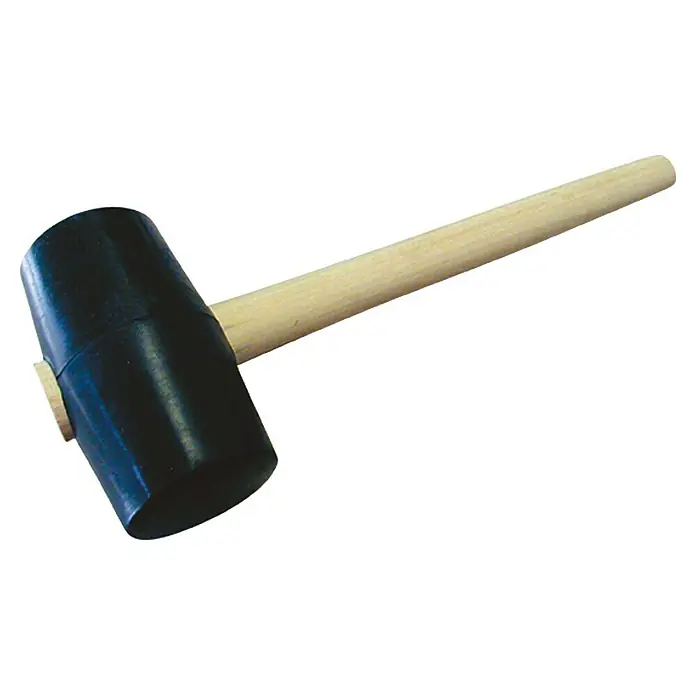 Wisent Martillo de goma - Plástico, Diámetro del cabezal: 90 milímetros (mm) - Mazo de goma con cabeza negra y mango de madera, ideal para golpes suaves y trabajos de montaje.