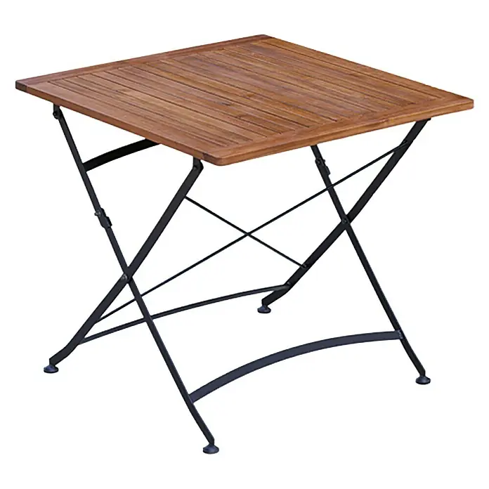 Sunfun Moni Balkontisch - L x B x H: 75 x 75 x 75 cm, Akazie, Klappbar, Eckig, Natur/Schwarz - Quadratischer Holztisch mit schwarzem Metallgestell, ideal für den Garten oder Balkon. Klappbar und platzsparend verstaubar.