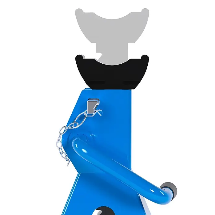 Güde Unterstellbock 3T - Gesamtumfang: 2 -tlg., Blau, Stahl - Blauer Wagenheber-Ständer mit schwarzer Auflage und einem silbernen Sicherungsstift an einer Kette.