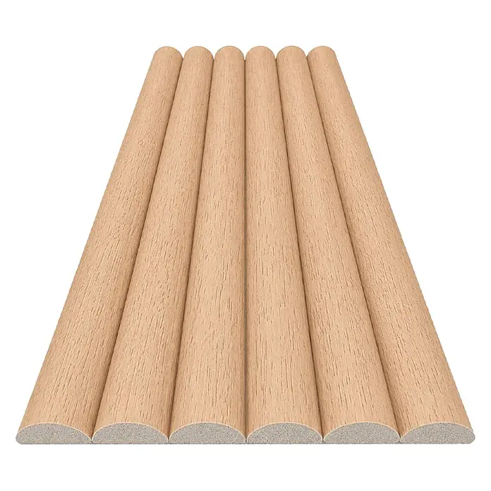 Dioco Panel de pared Flexible Aura - Marrón, 260 cm x 30 cm x 11,5 mm, 2 ud. - Molduras de madera semiredondas de color marrón claro, mostrando la veta y el perfil redondeado.