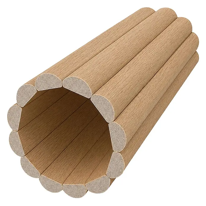 Dioco Panel de pared Flexible Aura - Marrón, 260 cm x 30 cm x 11,5 mm, 2 ud. - Túnel de madera clara hecho de listones de madera semicirculares.