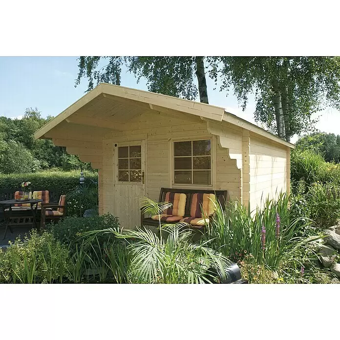 Kiehnholz Gartenhaus Helsinki 2 - Außenmaß inkl. Dachüberstand (B x T): 340 x 443 cm, Holz, Natur - Stimmungsaufnahme