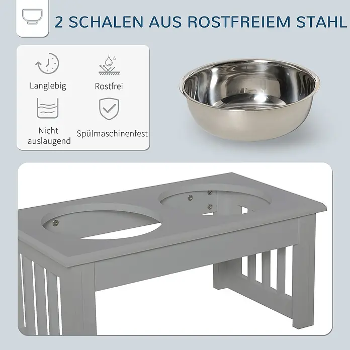 PawHut Futternapf Grau 44L x 24B x 15H cm - 