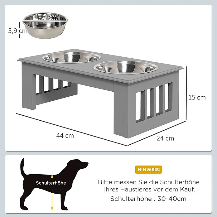 PawHut Futternapf Grau 44L x 24B x 15H cm - 