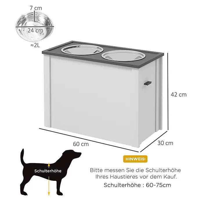 PawHut Futterstation Weiß 60L x 30B x 42H cm - 
