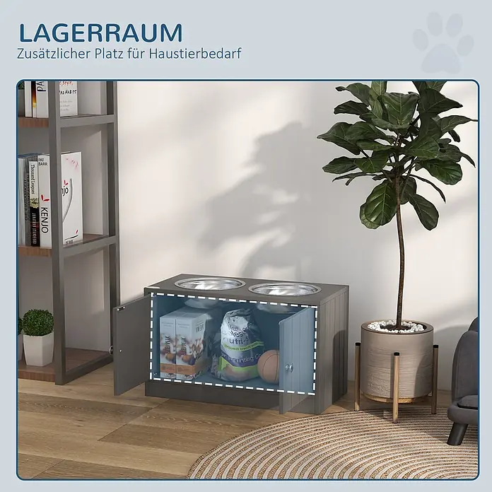 PawHut Futterstation Grau 60L x 30B x 35,5H cm - 