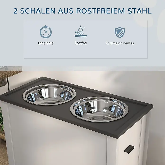 PawHut Futterstation Weiß 60L x 30B x 42H cm - 
