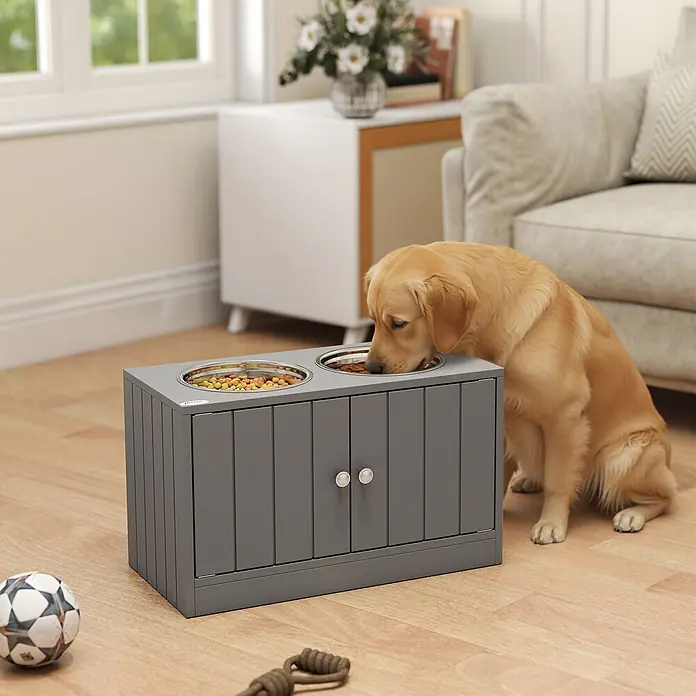 PawHut Futterstation Grau 60L x 30B x 35,5H cm - 