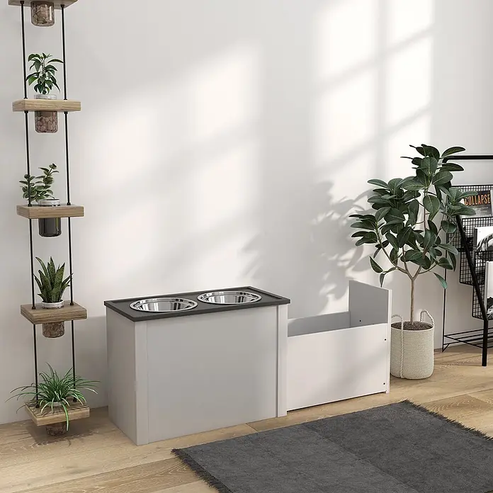 PawHut Futterstation Weiß 60L x 30B x 42H cm - 