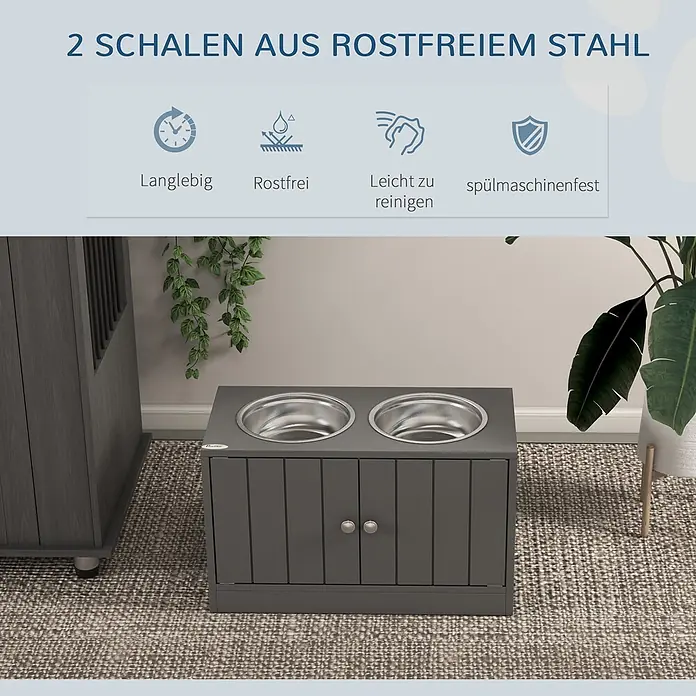 PawHut Futterstation Grau 60L x 30B x 35,5H cm - 