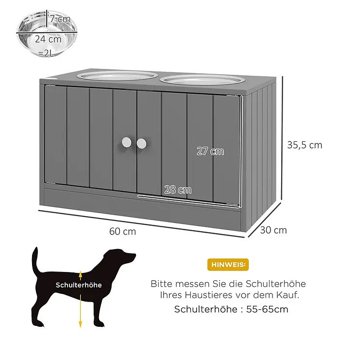 PawHut Futterstation Grau 60L x 30B x 35,5H cm - 