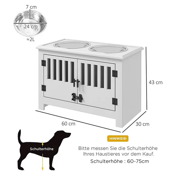 PawHut Futterstation Weiß 60L x 30B x 43H cm - 