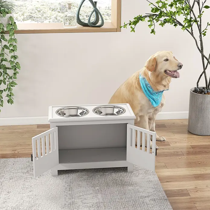PawHut Futterstation Weiß 60L x 30B x 43H cm - 