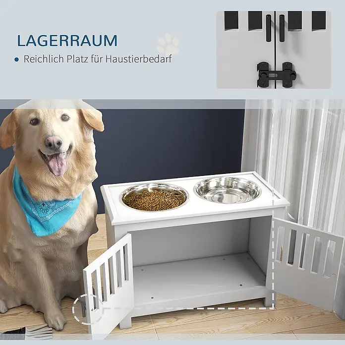 PawHut Futterstation Weiß 60L x 30B x 43H cm - 