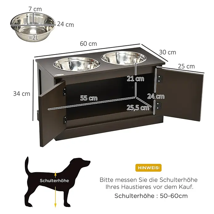 PawHut Hundenapf Kaffee 60L x 30B x 34H cm - 