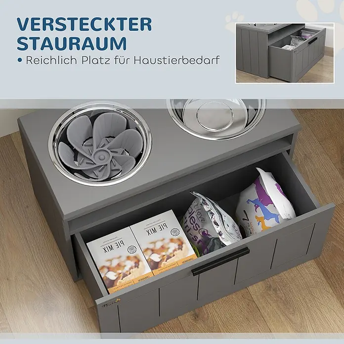 PawHut Futterstation Grau 60L x 30B x 35H cm - 