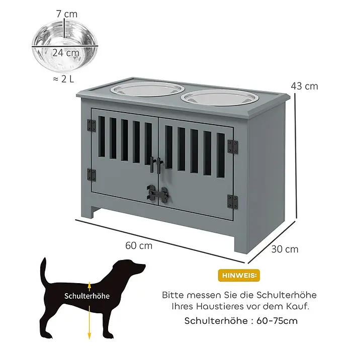 PawHut Futterstation Grau 60L x 30B x 43H cm - 