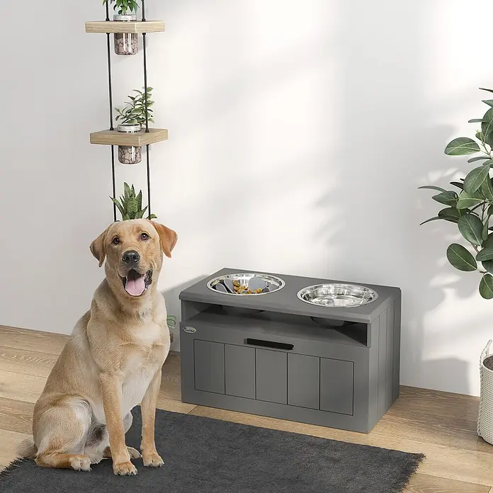 PawHut Futterstation Grau 60L x 30B x 35H cm - 