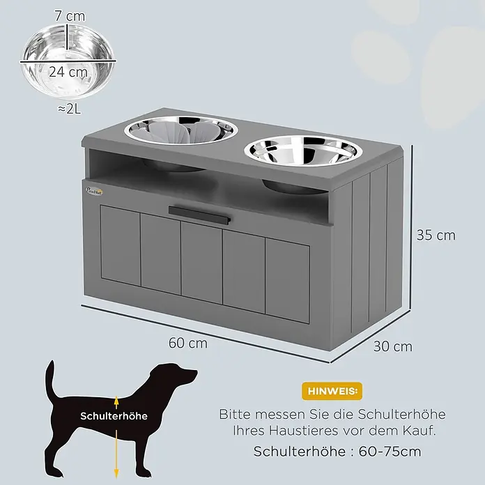 PawHut Futterstation Grau 60L x 30B x 35H cm - 