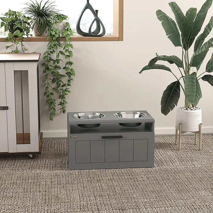 PawHut Futterstation Grau 60L x 30B x 35H cm - 