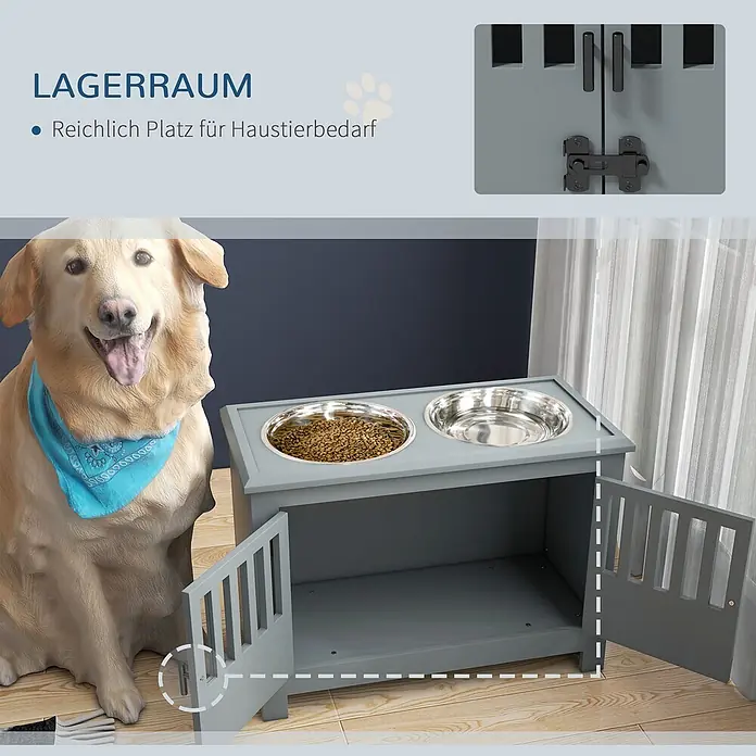 PawHut Futterstation Grau 60L x 30B x 43H cm - 