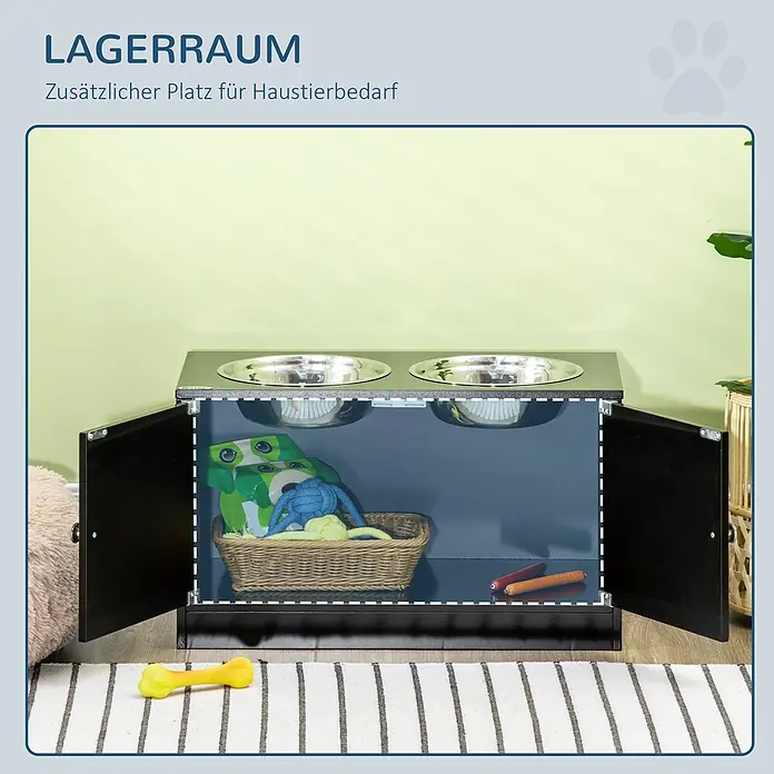 PawHut Futterstation Schwarz 60L x 30B x 35,5H cm - 