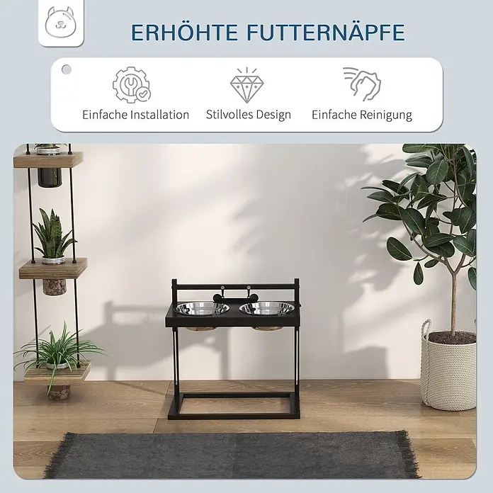 PawHut Futterstation Schwarz 40,5L x 22B x 39H cm - 