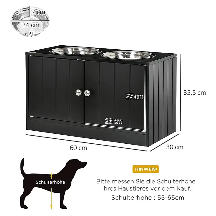 PawHut Futterstation Schwarz 60L x 30B x 35,5H cm - 