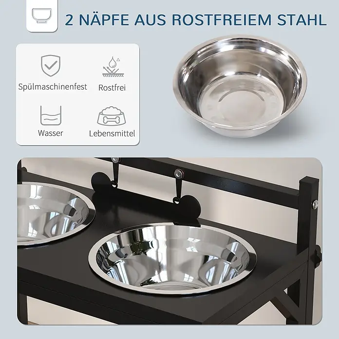 PawHut Futterstation Schwarz 40,5L x 22B x 39H cm - 