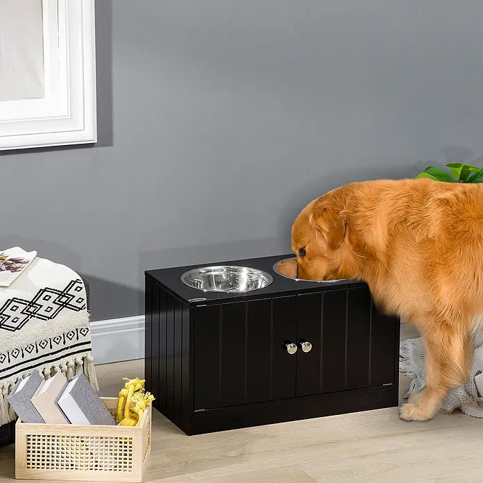 PawHut Futterstation Schwarz 60L x 30B x 35,5H cm - 