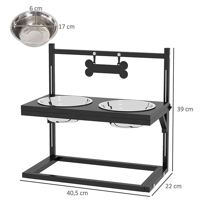 PawHut Futterstation Schwarz 40,5L x 22B x 39H cm - 