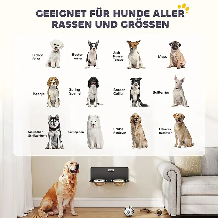 PawHut Hundenapf Schwarz 42L x 23,5B x 14H cm - 