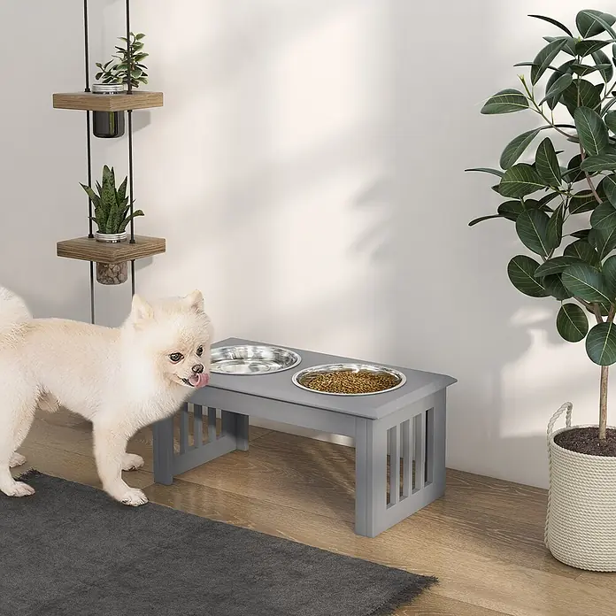PawHut Futternapf Grau 58,4L x 30,5B x 25,4H cm - 