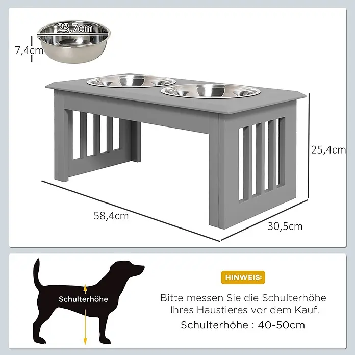 PawHut Futternapf Grau 58,4L x 30,5B x 25,4H cm - 