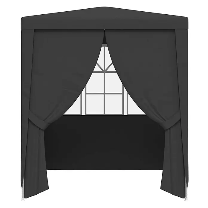 vidaXL Profi Partyzelt mit Seitenwänden 2,5×2,5m Anthrazit 90 g/m² -  - Schwarze Pavillon-Seitenwand mit dreieckigem Fenster und Vorhang-Raffhaltern.