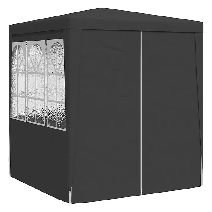 vidaXL Profi Partyzelt mit Seitenwänden 2,5×2,5m Anthrazit 90 g/m² -  - Dunkelgraues Partyzelt mit transparentem Fenster und Gitterdesign sowie einem Reißverschluss-Eingang an der Seite.