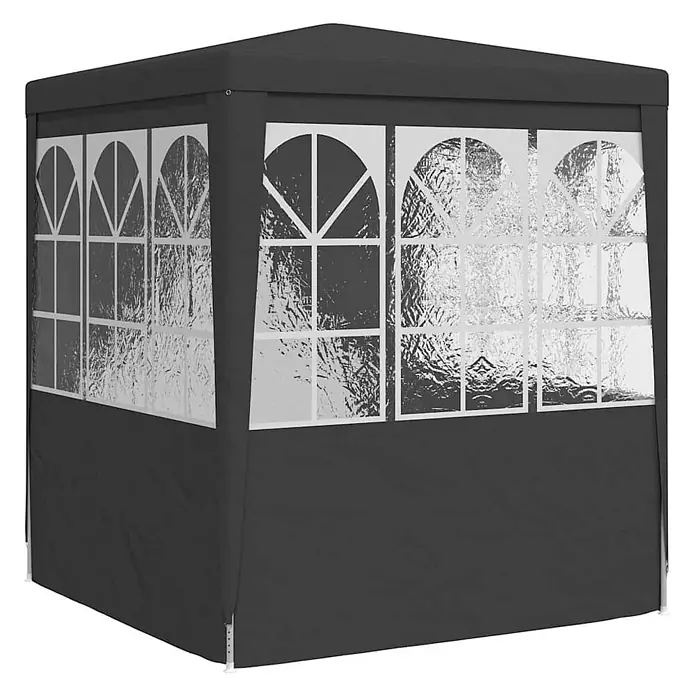 vidaXL Profi Partyzelt mit Seitenwänden 2,5×2,5m Anthrazit 90 g/m² -  - Dunkelgraues Festzelt mit transparenten Bogenfenstern und weißen Rahmen, ideal für Outdoor-Veranstaltungen.